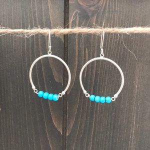Silver Earrings with Turquoise Colored Beads